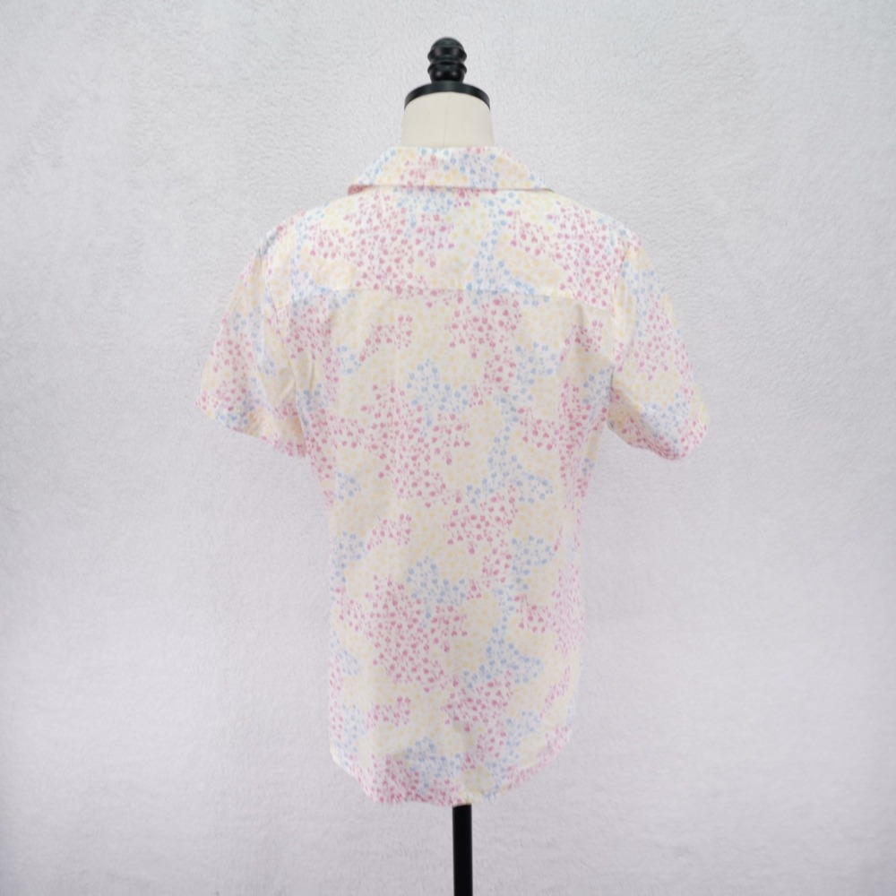 Karen Scott Button Up Shirt Top White Pik Teal Yellow Floral Large Collared Cott - Picture 5 of 8